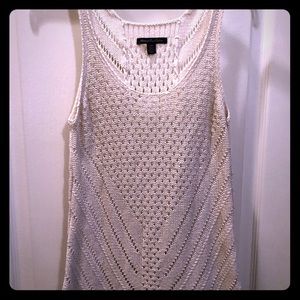 Cream colored metallic thread long tank by AE